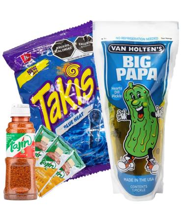 Tajin Big Papa Pickle Kit/Tajin Seasoning & Chamoy Van Holtens Pickle and Takis Blue Heat