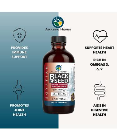 Amazing Herbs Egyptian Black Seed Oil - Gluten Free, Non GMO, Cold Pressed Nigella Sativa - 8 Fl Oz - Digestive Health, Immune Support, Brain Function - Buy Online on GoSupps.com