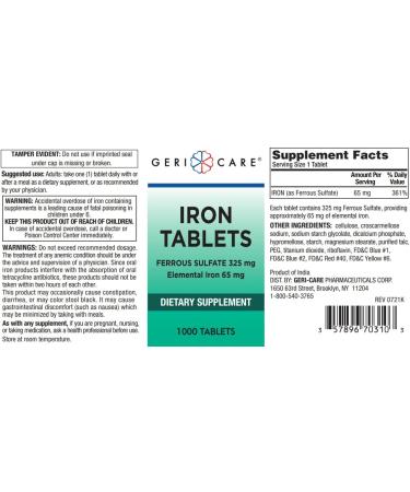Ferrous Sulfate 325mg Tablets - 1000 Count | Iron Supplement - Buy Online on GoSupps.com