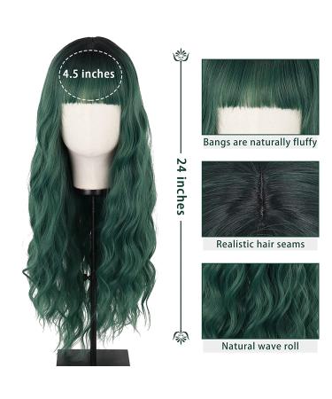 MERISIHAIR Long Dark Green Wig with Bangs - Ombre Curly Synthetic Wig for Women | Perfect for Daily & Party Use - Buy Online on GoSupps.com