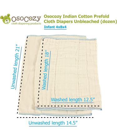 OsoCozy Unbleached Prefold Cloth Diapers - 100% Cotton, Soft & Absorbent - 12x16 - Fits 7-15 lbs - DSQ Quality - Infant 4x8x4 Layering - Buy Online on GoSupps.com