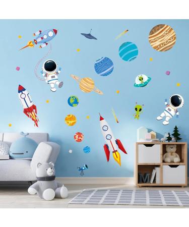 DecalMile Outer Space Rocket Planets Astronaut Wall Decals for Baby Nursery Boys Bedroom - Playroom Wall Decor Stickers - Buy Online on GoSupps.com