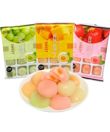 540g Japanese Mochi Fruits Rice Cake, Traditional Pastry Dessert Mochi , Strawberry, Grape, Mango 3 Flavors Mixed Packaging, for the Perfect Dessert for Office and Leisure Time
