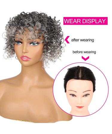 KRSI Afro Curly Silver Grey Hair Topper for Black Women - Clip in Hairpiece with Bangs (1B/T0906) - Buy Online on GoSupps.com