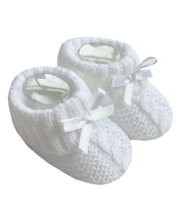 Baby Boys Girls 1 Pair Knitted Booties Soft Newborn Knitted Booties With Bow 116-354 0-3 Months White