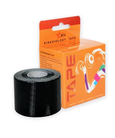 VKI Kinesiology Tape Roll - Uncut Water Resistant Elastic Cotton Athletic Tape (2 in x 16.4 FT) Hypoallergenic Sport Tape Roll for Recovery Joint Support & Muscle Pain Relief Black 1 Roll