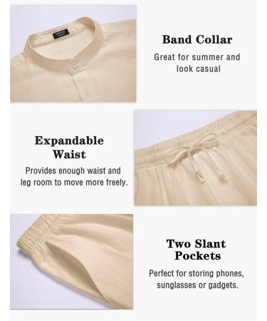COOFANDY Men's Linen 2-Piece Set: Button Down Shirt & Drawstring Shorts - Khaki, X-Large - Buy Online on GoSupps.com