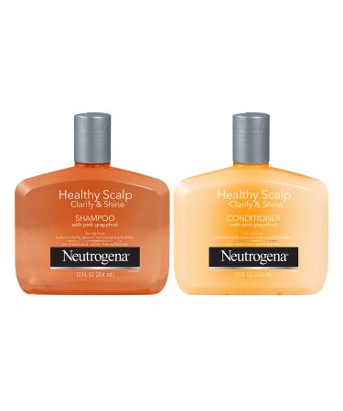 Neutrogena Exfoliating Healthy Scalp Clarify & Shine Shampoo & Conditioner for Oily Hair and Scalp, with Pink Grapefruit, pH-Balanced, Paraben & Phthalate-Free, Color-Safe, 12 Fl Oz