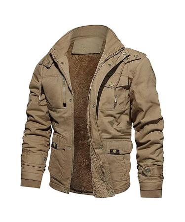 Hanxiulin coat plush jacket hoodie jacket oversize winter coat men warm winter jacket on both sides transition jacket oversized light outdoor winter coat winter jacket khaki xxl