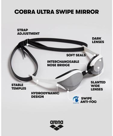 Arena Cobra Ultra Swipe Racing Swim Goggles - Mirror/Non-Mirror Lens, Anti-Fog, UV Protection - Blue/Silver Dual Strap - Men and Women - Buy Online on GoSupps.com