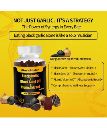 Warmbioder Black Garlic Black Seed Oil Gummies with Honey Vitamin C Plums Extract Overall Health Non-GMO & Vegan Black Garlic Flavored - Buy Online on GoSupps.com