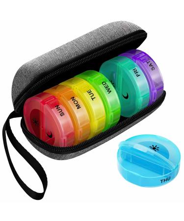 Barhon Pill Organizer 2 Times A Day, Weekly 7 Day Pill Box with Zipper Cloth Bag, Large Daily Medicine Organizer AM PM Portable for Pills Vitamin(Gray)