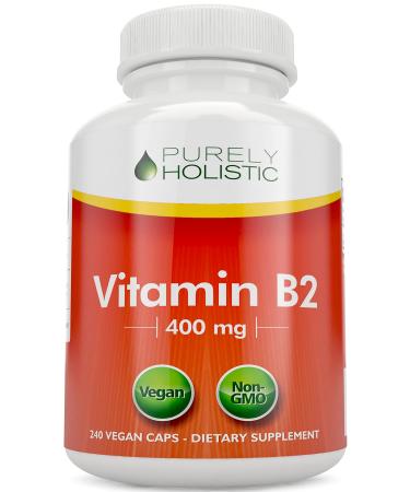 Purely Holistic Vitamin B2 Riboflavin 400mg - 240 Vegan Capsules, 8 Month Supply - High Strength B2 Vitamins - Non GMO & Gluten Free - Supports Energy Production & Cellular Health