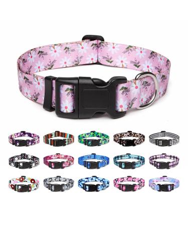 Mercano dog collar adjustable soft nylon comfort & robust patterned dog collar for small medium -sized dog puppies cats (s pink white flower) s pink white flower