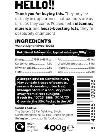 Gorilla Food Co. Natural Walnut Halves - 400g - Buy Online on GoSupps.com