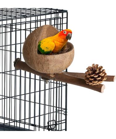 Visiblurry Bird Cage Nest - Coconut Shell Bird Nest House Hut Cage Nest House Hut Cage Parakeet Nesting Box with Shredded Coconut Budgerigar Love Birds Finches House - Buy Online on GoSupps.com