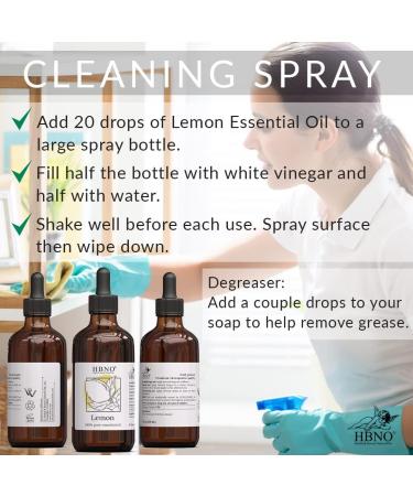 HBNO Lemon Essential Oil 4 oz - 100% Pure & Natural Cold Pressed Oil for Cleaning, Aromatherapy, DIY, Candle Making, Soap & Diffuser - Buy Online on GoSupps.com