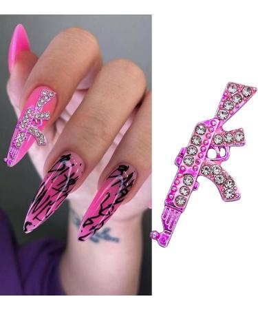 Punk Style Pink Gun Nail Charms 10PCS - Crystal Rhinestone Metal Decorations for Acrylic Nails - Buy Online on GoSupps.com