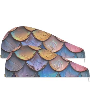 Colorful Rainbow Mermaid Scales Hair Towel Set - Super Absorbent Quick Dry Hair Turbans for Women & Girls - 2 Pack - Buy Online on GoSupps.com