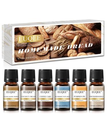 EUQEE Homemade Bread Fragrance Oils Gift Set Essential Oils for Diffusers for Home Pumpkin Pie Coconut Cream Snickerdoodle Coffee Cake Blueberry Pancakes Salted Caramel Pumpkin 6 10 ml