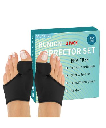 Muekday Bunion Corrector for Women & Men 2 Pcs Upgraded Orthopedic Bunion Splint for Big Toe Pain Relief and Toe Straightening Hallux Valgus Brace for Day/Night Support (Black-2PACK)