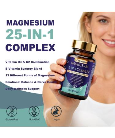 Magnesium 25-in-1 Complex Supplement 700mg High Absorption Magnesium Glycinate Citrate Malate & Taurate Blend for Muscle Nerve Sleep Support 120 Vegan Capsules for Women & Men (1) - Buy Online on GoSupps.com