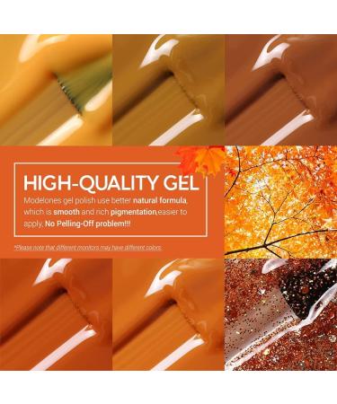 Modelones Gel Nail Polish 6 Colors Fall Brown Gold Gel Polish Set Orange Yellow Glitter Nail Polish Gel Soak Off UV Gel Nail Kit Holiday Manicure Nail Art Gifts for Women Girls DIY Home Salon - Buy Online on GoSupps.com