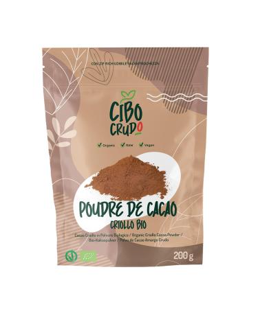 Organic Unsweetened Cocoa Powder - 200 gr. Raw Bitter Cocoa without Sugar from Organic Farming. Cocoa Powder from Criollo Raw