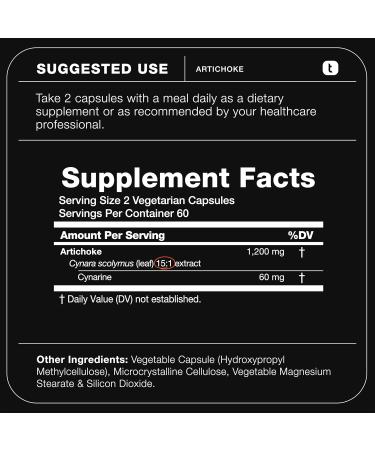 Artichoke Extract 15:1 with 5% Cynarin (60 mg) 120 Vegan Capsules Liver & Digestive Support - Lab Tested - Non-GMO 120 Count (Pack of 1) - Buy Online on GoSupps.com