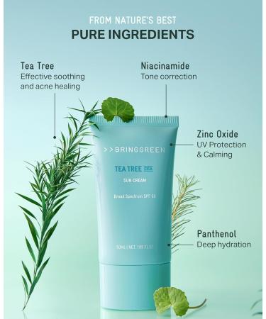 BRING GREEN Tea Tree CICA Mineral Sunscreen SPF 50+ PA++++ | Non-Nano Zinc Oxide Face Sun Lotion Reef Safe Korean Sunscreen for Sensitive Skin Oil-Free 1.69 fl. oz - Buy Online on GoSupps.com