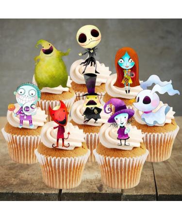Nightmare Christmas Cupcake Toppers PRECUT Optional - Halloween Theme Edible Cake Decorations Nightmare Birthday Decorations Nightmare Cake Topper NMBC Cupcake Toppers (PRECUT Pack of 12) - Buy Online on GoSupps.com