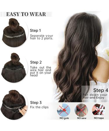 Rosooi 20 Inch Invisible Wire Hair Extensions - Light Brown mix Bleach Blonde - Adjustable & Secure Clip-in Synthetic Hairpieces for Women Daily & Party Use - Buy Online on GoSupps.com