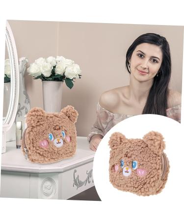 Plush Girl Wallet Mini Handbag Cosmetic Bag in Brown - Portable Money & Cosmetics Holder 15.5X12X5.5CM - Buy Online on GoSupps.com