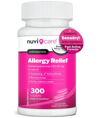 Allergy Relief Tablets - Diphenhydramine 25mg Antihistamine Tablets for Runny Nose Sneezing Itchy Eyes & Throat - Compare to Benadryl Allergy Meds - OTC Adult Allergy Medicine (300 Count) 300 Caplets (pack of 1)