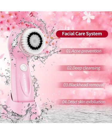 Electric Facial Cleansing Brush | USB Rechargeable Exfoliator for Women | IPX-7 Waterproof Cleanser with 3 Brush Heads - Pink - Buy Online on GoSupps.com