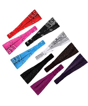 10 Piece Women's Paisley Yoga Headbands with Rhinestone - Wide Stretchy Headwrap for Workout and Sports - Buy Online on GoSupps.com