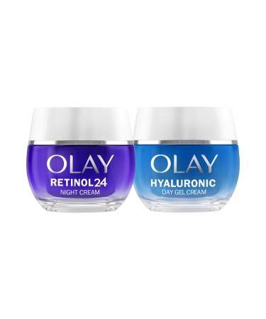 Olay Olay Retinol24 Night Cream and Olay Hyaluronic + Vitamin B5 Day Cream 2-Pack. Firmer more hydrated and radiant skin. Daily use.