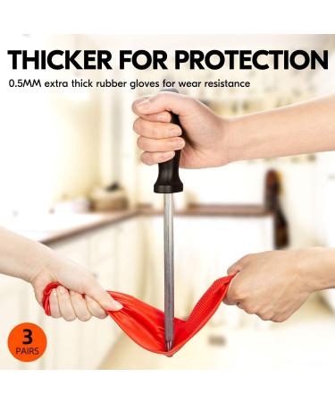 Vgo 3 Pairs Extra Thick Rubber Dishwashing Gloves - Long Sleeve Household Cleaning Gloves (RB2143) - Red - Buy Online on GoSupps.com