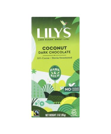 Lily's Dark 55% chocolate Stevia sweetened Coconut 3 oz (Pack of 6 bars)6 Coconut 3.0 Ounce (Pack of 6)