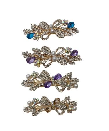 4pcs Women Crystal Rhinestone Retro Pearl Vintage French Metal Hair Clips Daily Wear