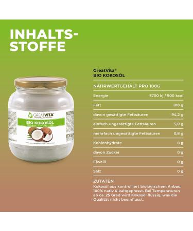 GreatVita Organic Virgin Coconut Oil 1000ml - Premium Glass Jar for Cooking Baking Skin & Hair Care - Buy Online on GoSupps.com