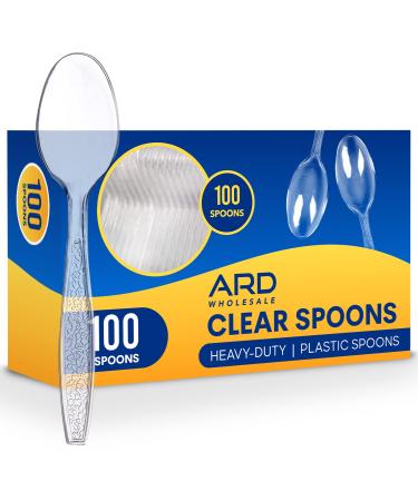 Ard Wholesale 100 Spoons Cutlery Box | Clear Extra Strong Extra Resistant | 100 Count (Spoons)