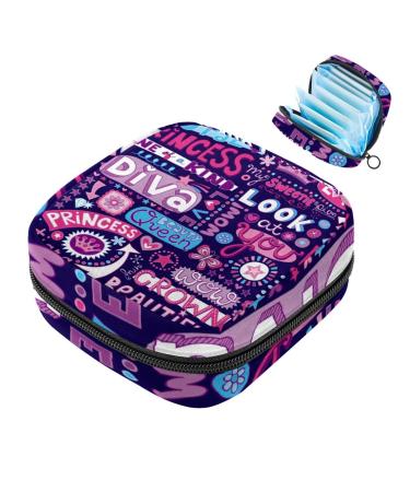 Women's binding storage bags purple letter portable menstrual pad bag panty lip inlays tampons women's bandages storage holder for women school office multi-colored 03