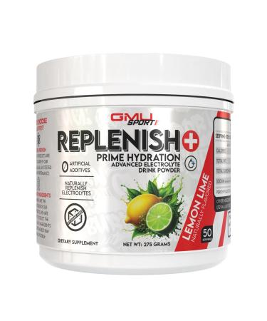 GMU SPORT Replenish+ Prime Hydration Electrolytes Powder - Naturally Flavored Lemon Lime Electrolyte Hydration Powder Sugar Free Electrolytes and Zero Calories 500mg Sodium 50 Servings
