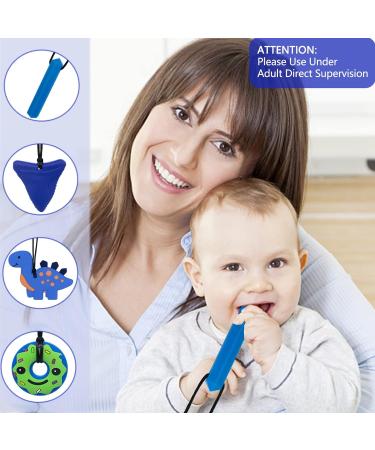 Sensory Chew Necklace for Autism ADHD Teething Anxiety Relief - Silicone Chewy Teether Pendant for Kids Boys Blue - Buy Online on GoSupps.com