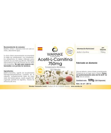 Acetyl-L-Carnitine Capsules 750mg High-Dose Vegan 120 Capsules | Warnke Vitalstoffe - Buy Online on GoSupps.com