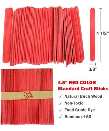 Craft Popsicle Sticks 4.5 Inch Standard - Red 200 Sticks - Natural and Multi Color Packs | CraftySticks - Buy Online on GoSupps.com