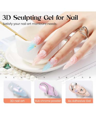  MIZHSE MIZHSE 3D Sculpting Gel with Chrome Powder 2 x 15g Rhinstone Clear Glue for Nail Design Silver/Gold Mirror Effect 5D Relief Sculpting - Buy Online on GoSupps.com