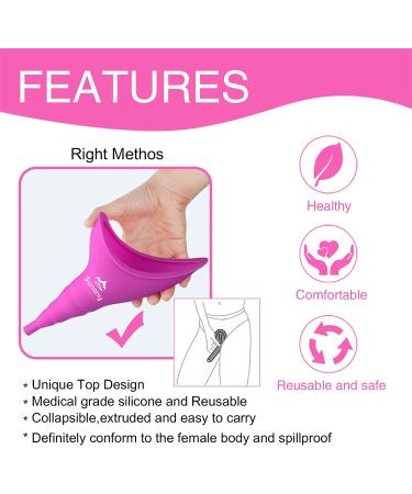 Reusable Silicone Female Urination Device - Fuchsia Women's Urinal for Standing Pee, Travel & Outdoor | Includes Drawstring Bags - Buy Online on GoSupps.com