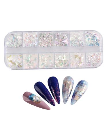 Nail Art Glitter Flake Nail Art Foil Flake Shining Holographic 12 Grids Nail Glitter Flake for Summer Nail Art Decoration